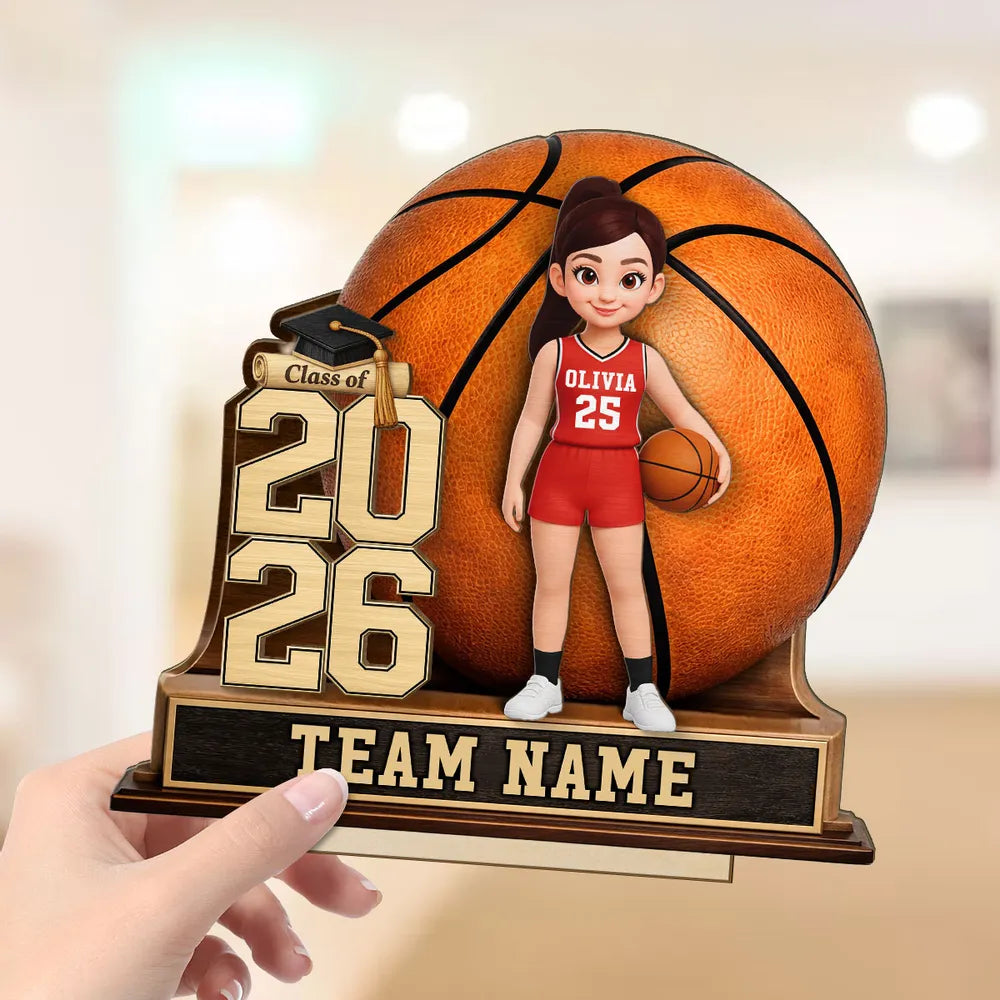 Personalized 2-Layer Wooden Plaque Basketball Graduation Keepsake With Player & Class Year - Unique Gift For Son or Daughter