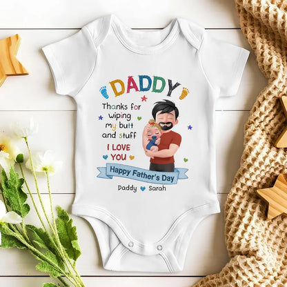 Personalized Short Sleeve Baby Onesie, Hugging Dad & Baby Cartoon, Unique Creative Father's Day Gift for Dad