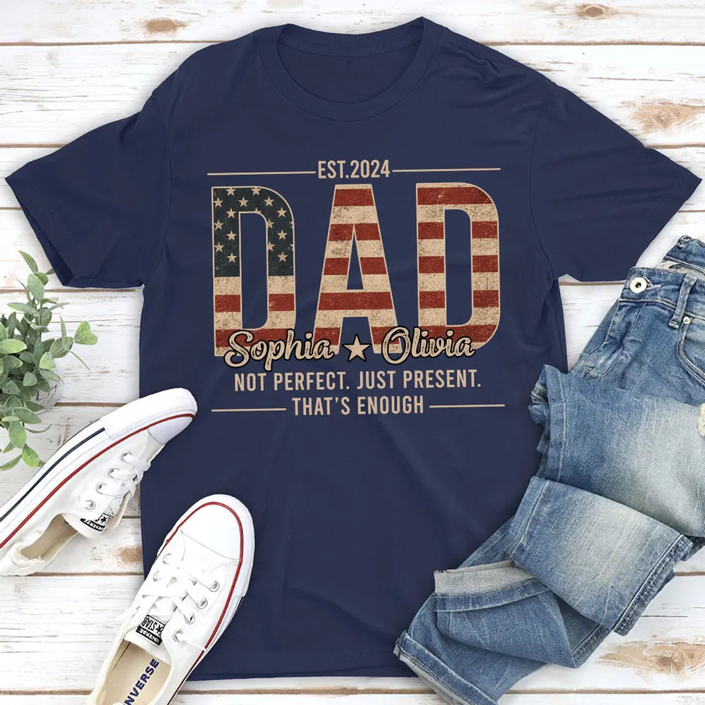 Custom Dad Classic Tee with Heartfelt Quote, Vintage Flag Look, Unique Gift for Father