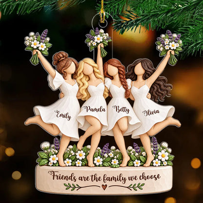 Acrylic Ornament, Friends Holding Bouquets, Friends Are the Family We Choose, Personalized Creative Gift