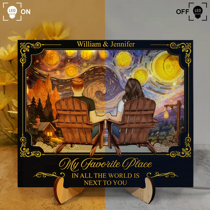 2-Layer Wooden LED Plaque Custom Printing 'My Favorite Place Is Next To You' Cozy Warm Light Couple Keepsake Gift