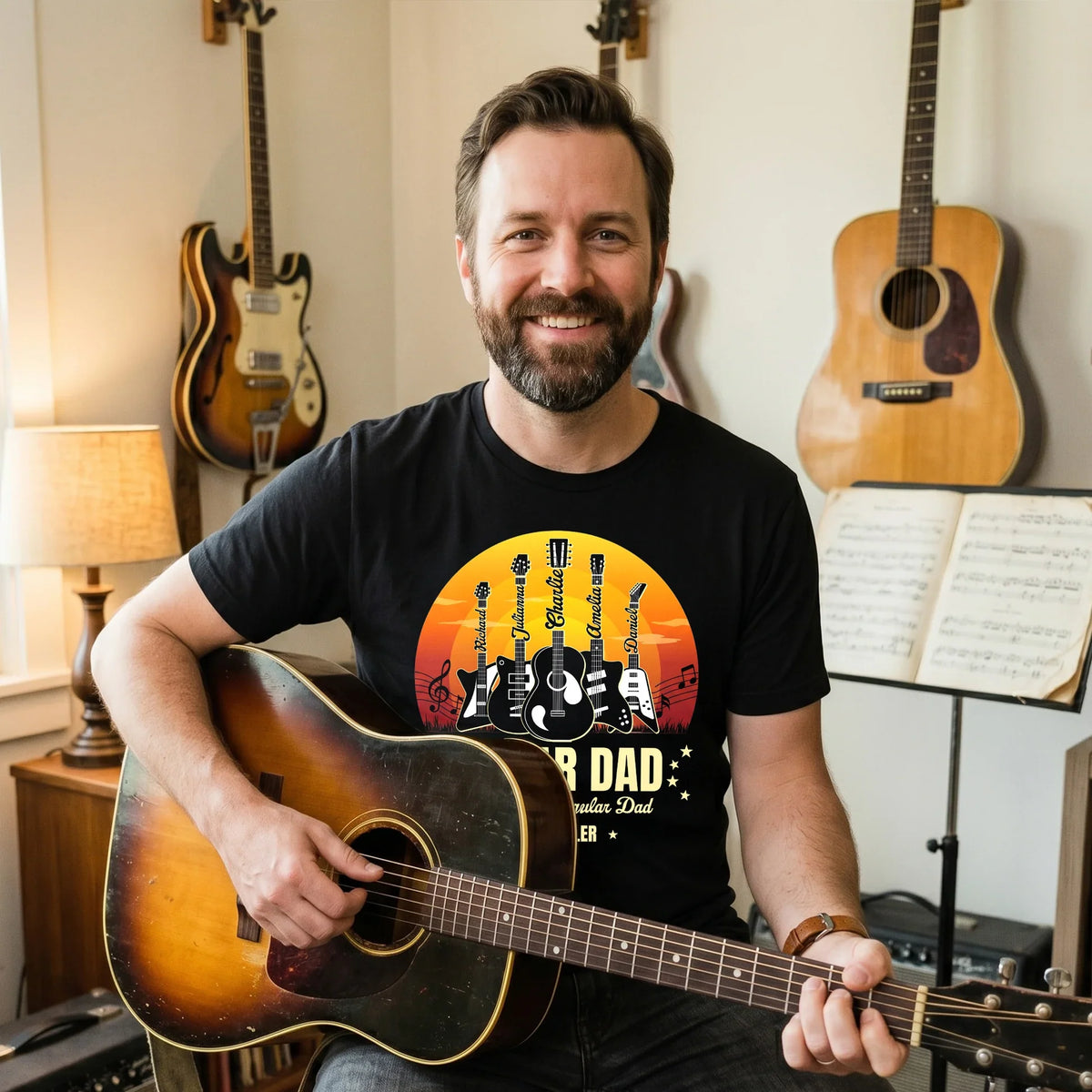 Guitar Dad Classic Tee, Funny Custom Music Shirt, Creative Gift for Dad From Family