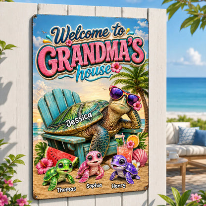 Rectangular Iron Sign for Grandma, Personalized Turtle Family Beach Scene, Creative Gift for Her