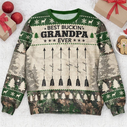 Personalized Printed Sweatshirt with Rustic Reindeer Design, Unique Winter Gift for Grandpa