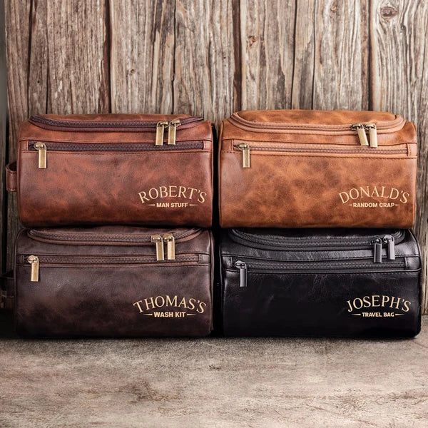 Personalized Leather Toiletry Bag, Thoughtful Travel Keepsake, Creative Gift for Husband or Dad