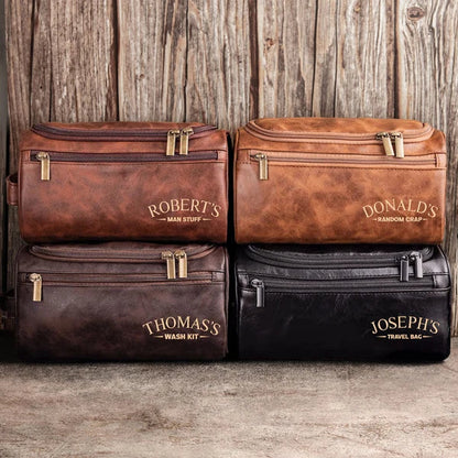 Personalized Leather Toiletry Bag, Thoughtful Travel Keepsake, Creative Gift for Husband or Dad