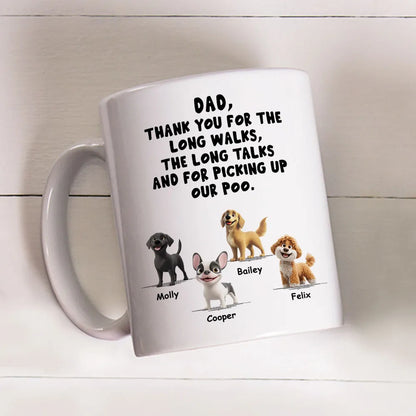 Personalized Dog Dad White Ceramic Mug with Funny Thank You Quote for Walks & Talks – Unique Gift for Pet Dad