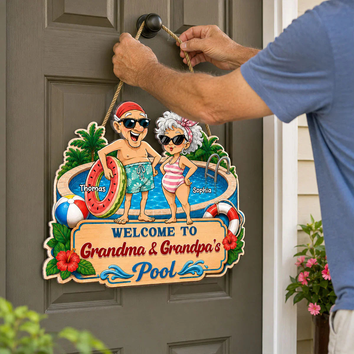 Personalized Wooden Sign, Welcome to Grandma & Grandpa's Pool, Unique Poolside Gift