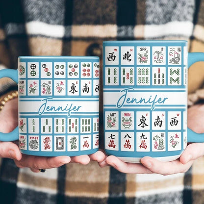 Personalized Two-Tone Mug with Colorful Mahjong Tiles, Creative Gift for Friends and Game Night Hosts