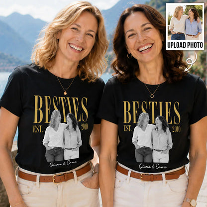 Personalized Classic Tee, Black & Gold Retro Photo for Close Friends, Unique Gift for Matching Outfits