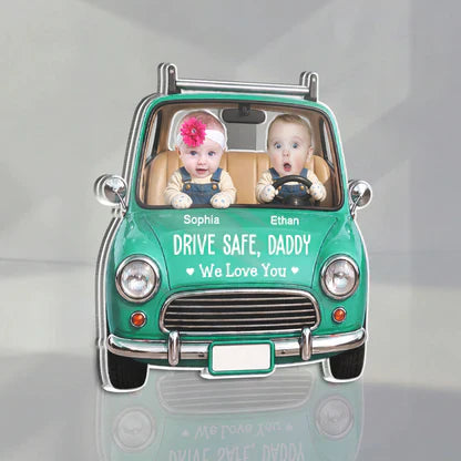 Personalized Acrylic Car Visor Clip, Teal Car Kids Design, Unique Gift for Dad to Drive Safe