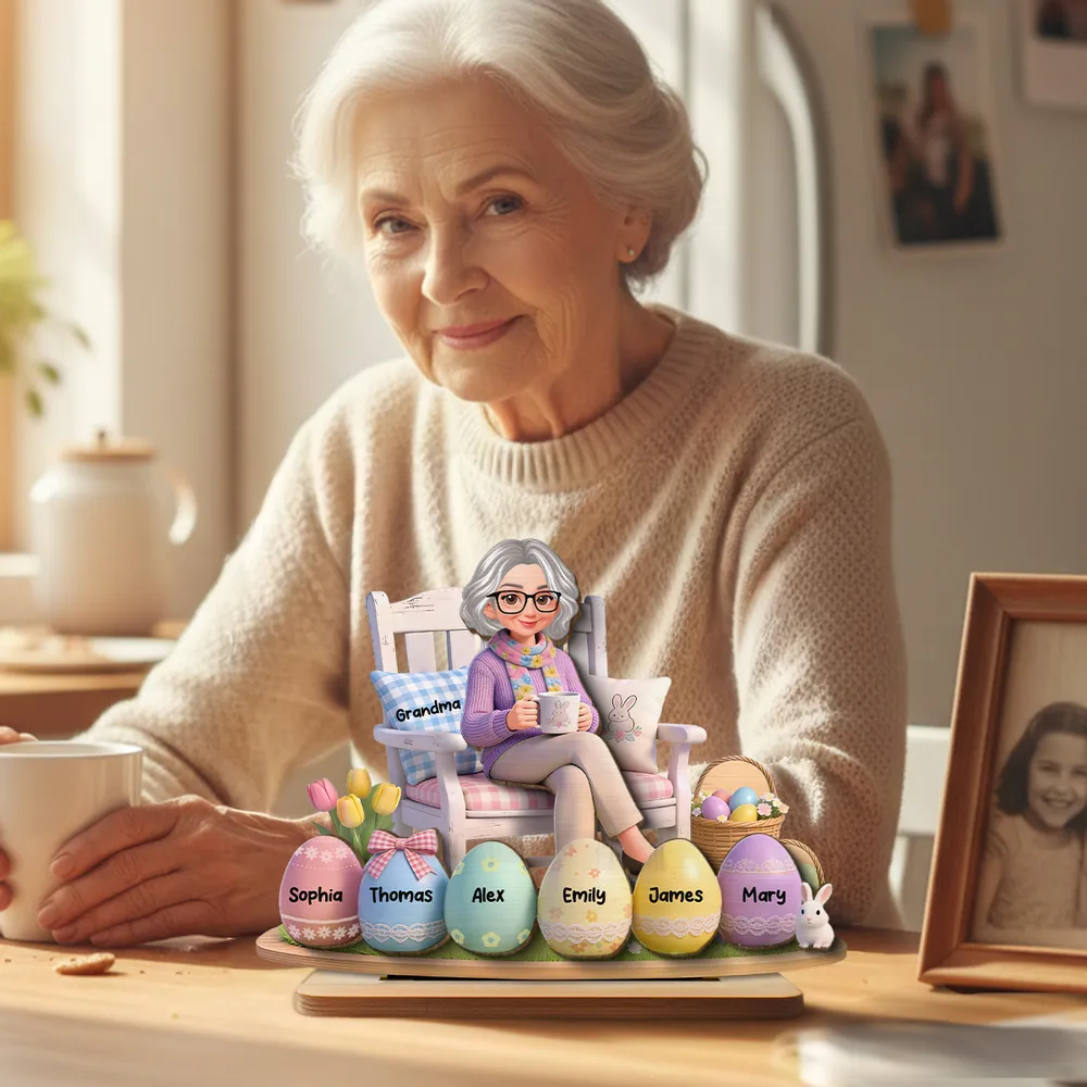 Personalized 2-Layer Wooden Plaque with Grandma and Easter Eggs, Custom Family Keepsake Gift for Grandma
