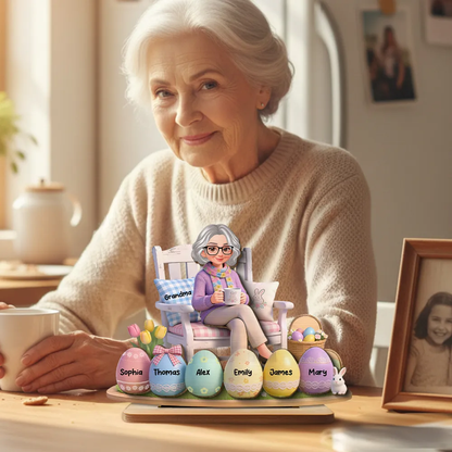 Personalized 2-Layer Wooden Plaque with Grandma and Easter Eggs, Custom Family Keepsake Gift for Grandma