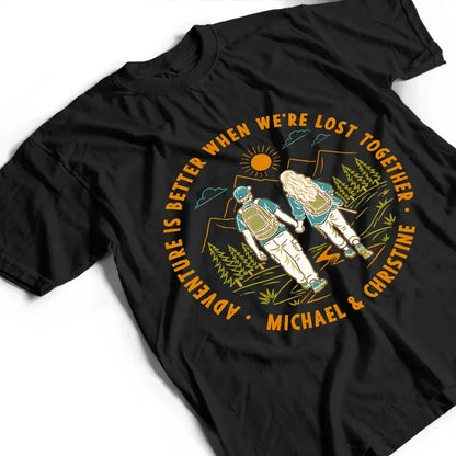 Personalized Classic Tee, Retro Hiking Couple Adventure Partners For Life, Unique Gift For Couples