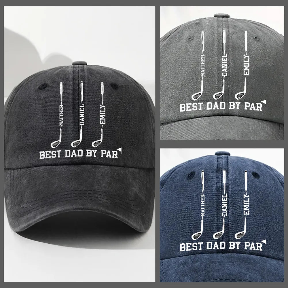 Washed Denim Baseball Cap, Best Dad By Par Golf Clubs, Creative Gift for Dad's Everyday Wear