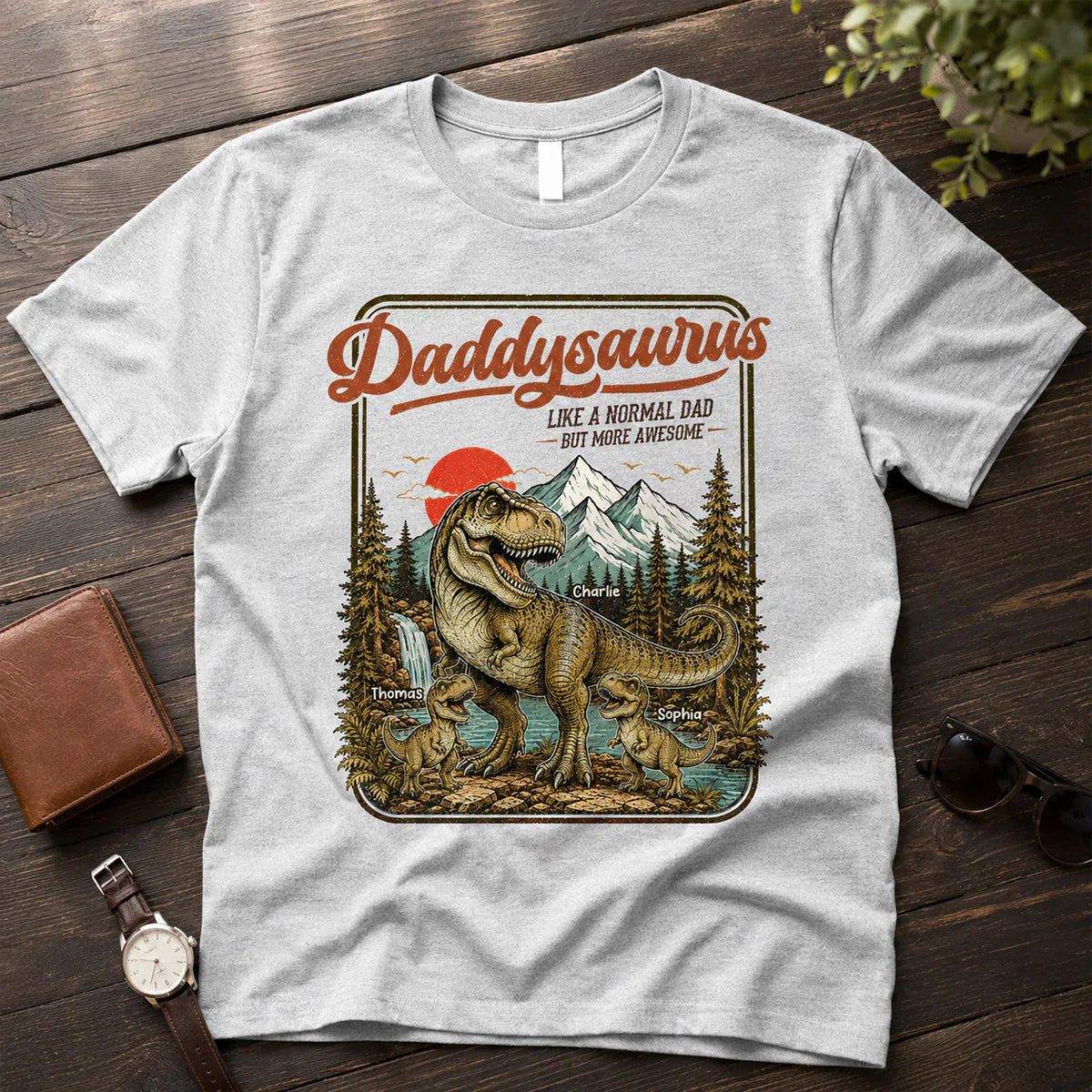 Personalized Daddysaurus Classic Tee, Retro Dinosaur Dad Art, Unique Gift for Dad or Husband