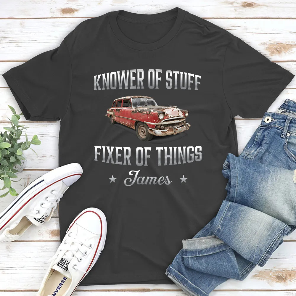 Classic Tee, Fixer of Things Vintage Red Car Custom Design, Creative Gift for Dad or Handyman