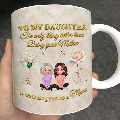 To My Daughter Inspirational Ceramic Mug, Personalized Keepsake Gift from Mom, Warm Neutral Floral Design