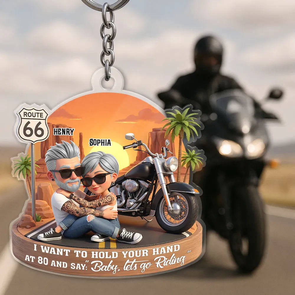 Acrylic Keychain, Baby Let's Go Riding Biker Couple, Creative Gift for a Partner
