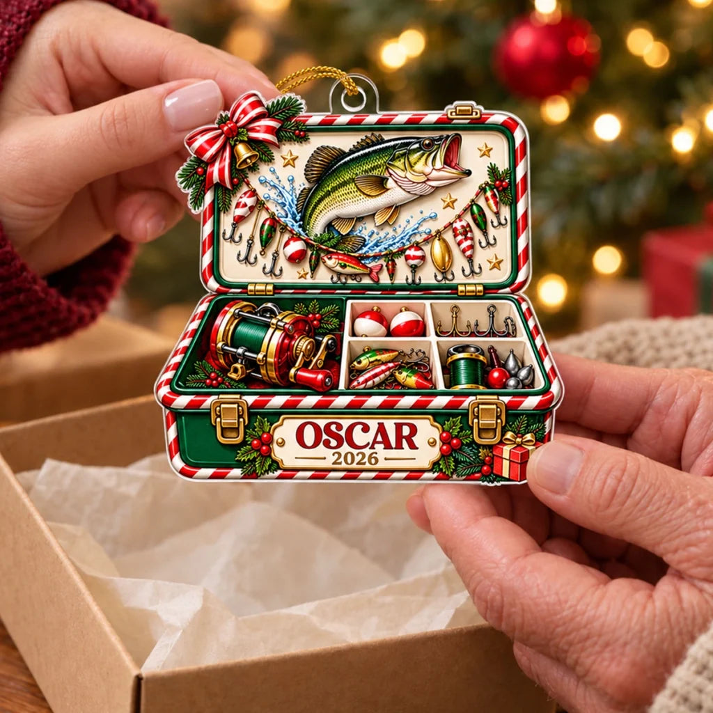 Fishing Memories Acrylic Ornament, Personalized Bass and Lure Scene, Creative Christmas Gift for Dad