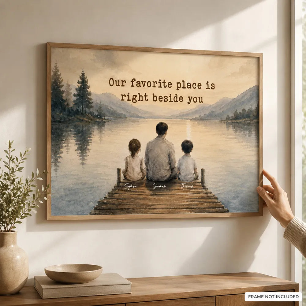 Our Favorite Place Poster, Personalized Dad & Kids Lake Scene, Creative Family Gift