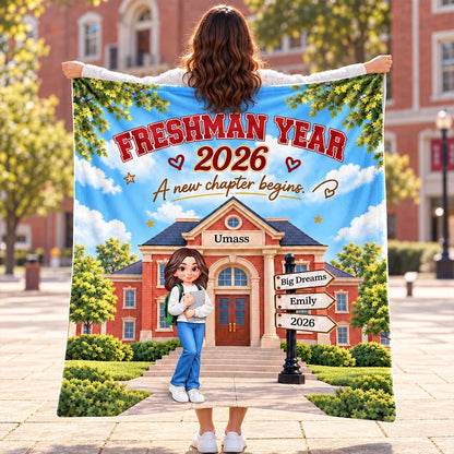 Personalized Fleece Blanket, Student Holding Books on a Sunny Campus, Unique College Gift