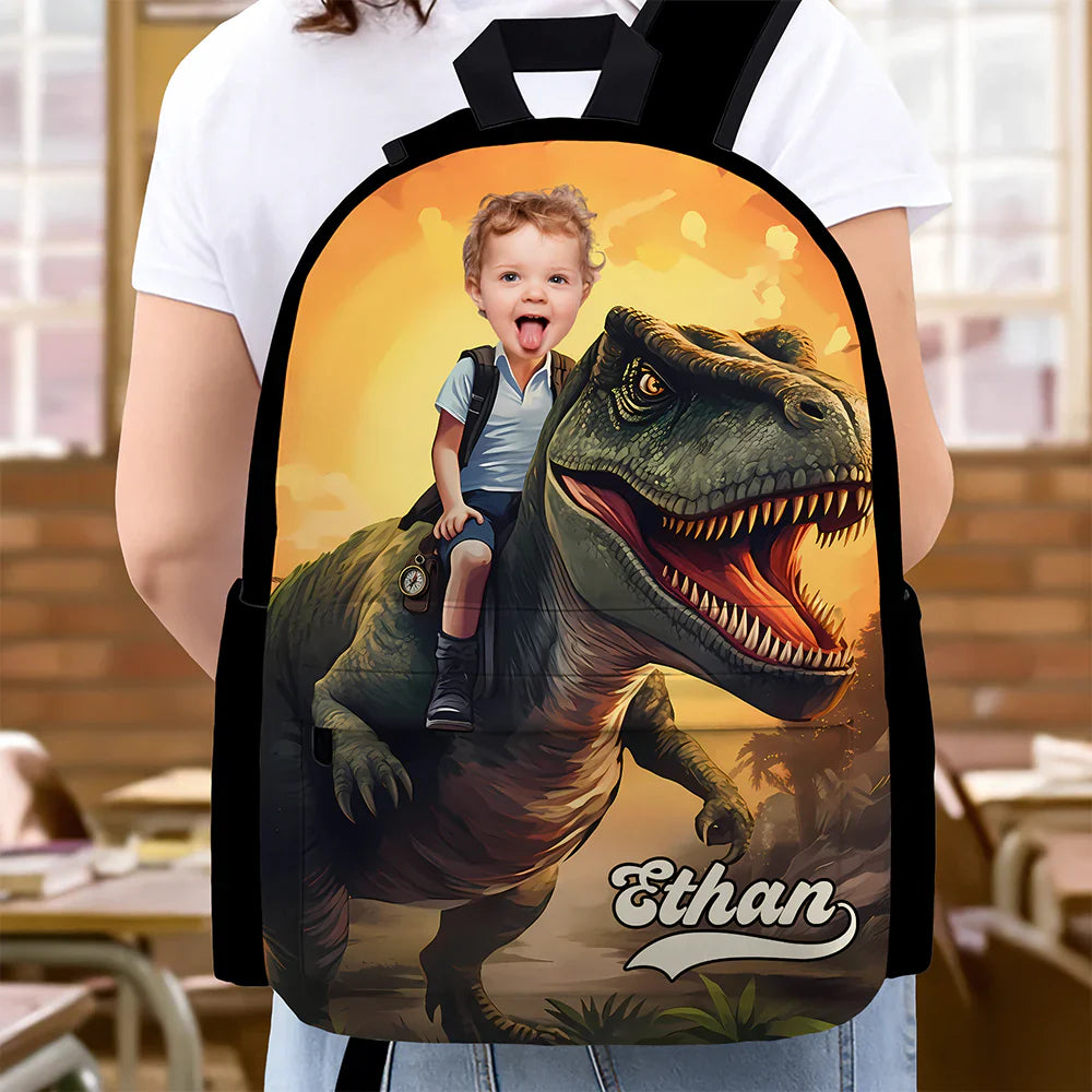Kids School Backpack With Dinosaur Adventure Art, Personalized Unique Creative Gift for School Day Fun
