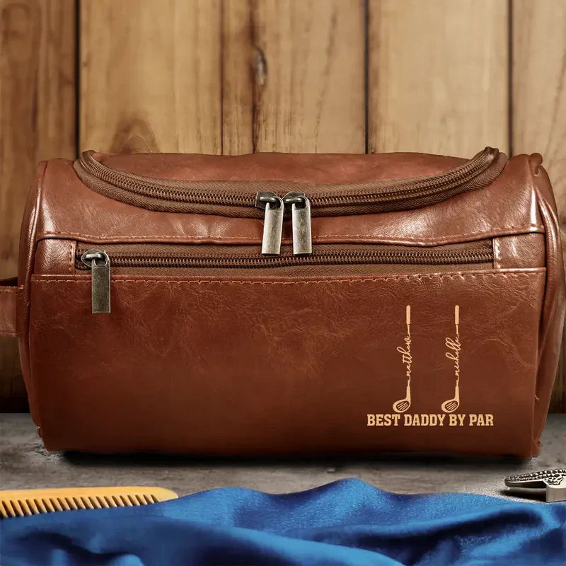 Personalized Leather Toiletry Bag for Dad, Golf Club Design, Unique Creative Gift for Travel
