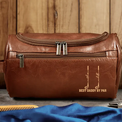 Personalized Leather Toiletry Bag for Dad, Golf Club Design, Unique Creative Gift for Travel