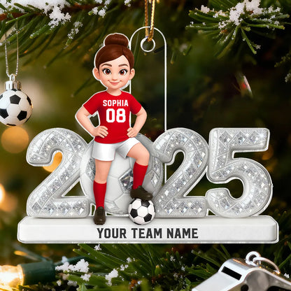 Acrylic Ornament - Custom Soccer Player with Ball, Stadium Lights & Snowflakes - Unique Gift for Players & Coaches