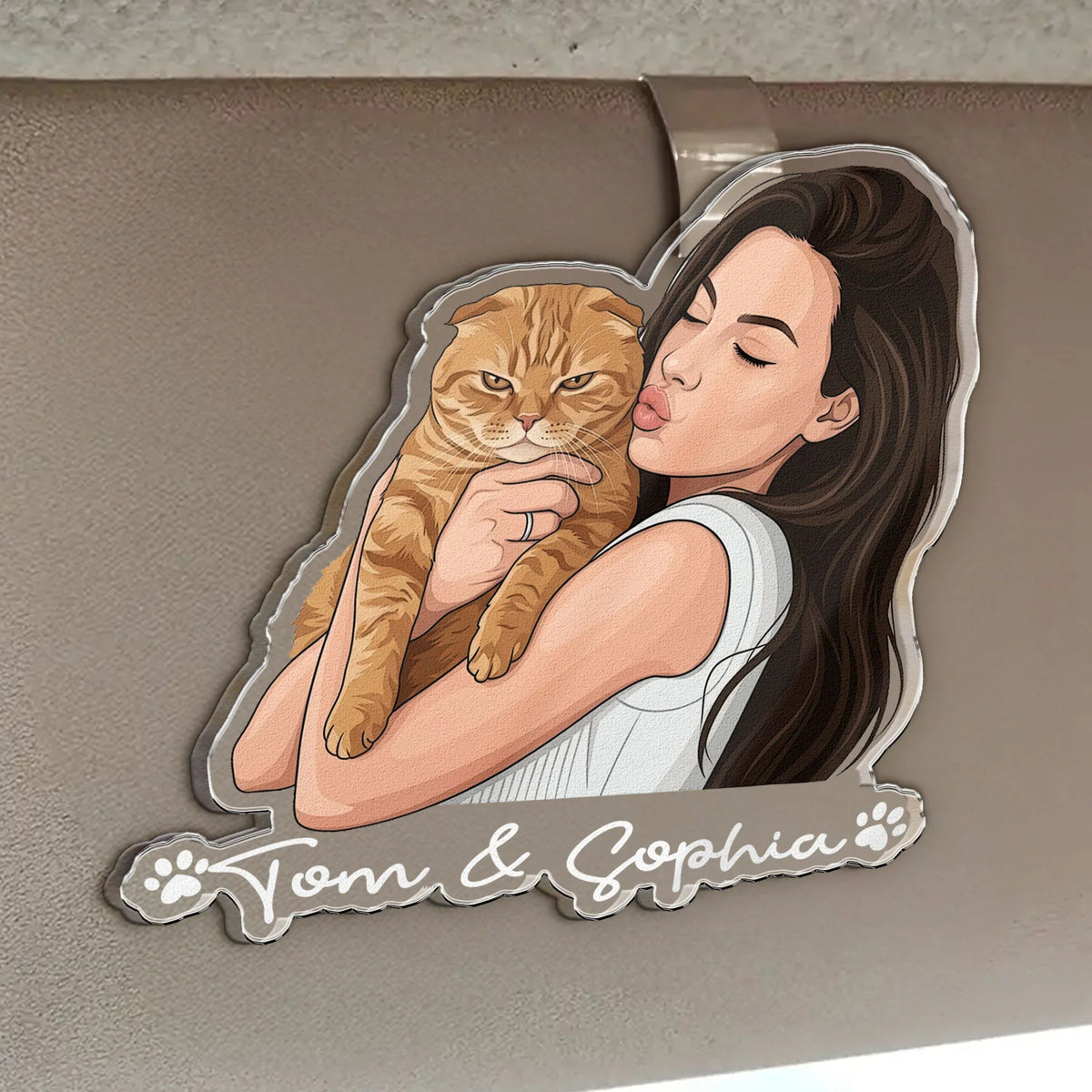 Acrylic Car Visor Clip With Custom Pet Portrait, Cute Car Accessory, Creative Gift for Pet Owners