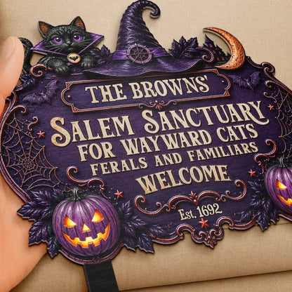 Personalized Metal Garden Stake, Black Cat by a Witch Hat, Gothic Welcome Decor, Creative Gift for Cat Lovers