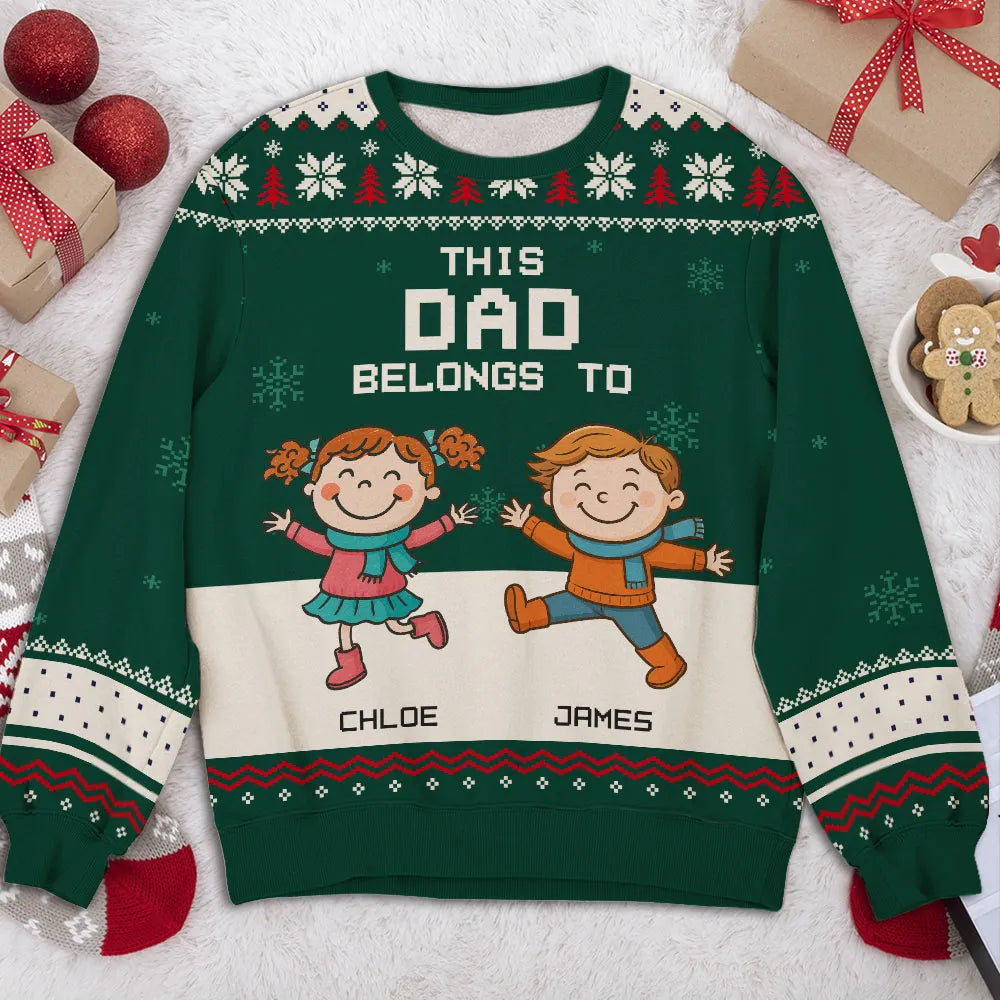 Printed Sweatshirt with Festive Snowflakes & Playful Grandkids Art, Cozy Holiday Wear, a Unique Gift for Grandpa