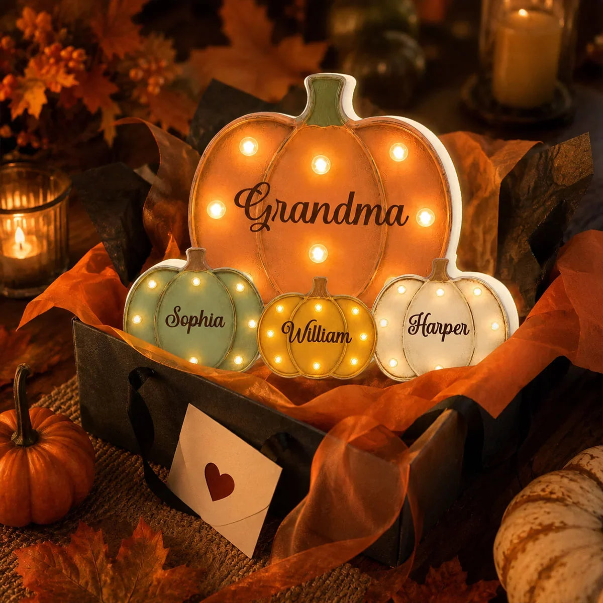 Personalized Grandma Acrylic Light Box with Little Pumpkins, Heartwarming Creative Gift for Family