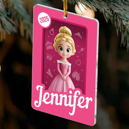 Acrylic Ornament with Cute Princess Artwork, Customizable Kids Keepsake for the Tree - Creative Gift She Will Love