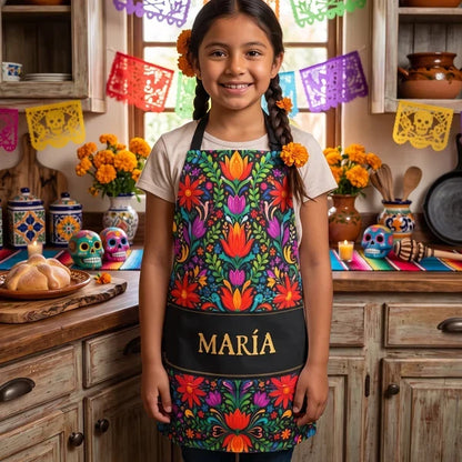 Personalized Waterproof Apron, Vibrant Mexican Folk Florals, Unique Gift for Home Cooks