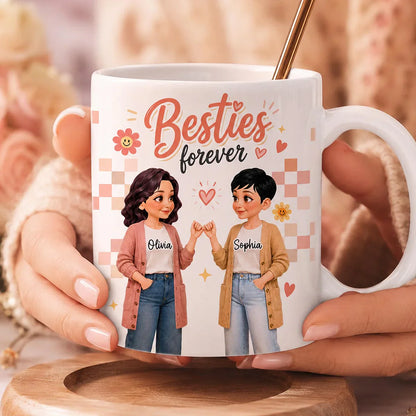 Personalized Ceramic Mug, Besties Forever Pinky Promise Design, Unique Gift for Your Closest Friend