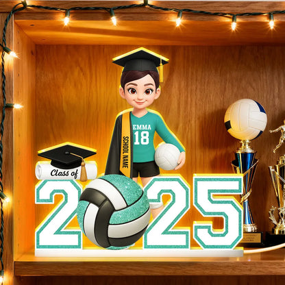 Graduation Acrylic Light Box with Custom Volleyball Player, Soft Atmosphere Lighting Keepsake for Class of 2025 and Unique Gift for Friends