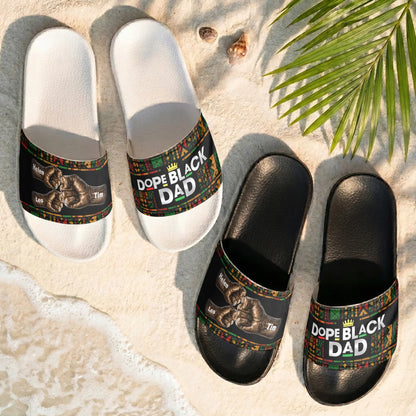 Personalized Men's Slide Sandals, Dope Black Dad Fist Bump Design, Unique Father's Day Gift for Dad