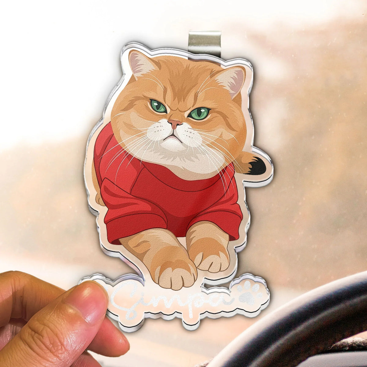 Acrylic Car Visor Clip With Custom Pet Portrait, Cute Car Accessory, Creative Gift for Pet Owners