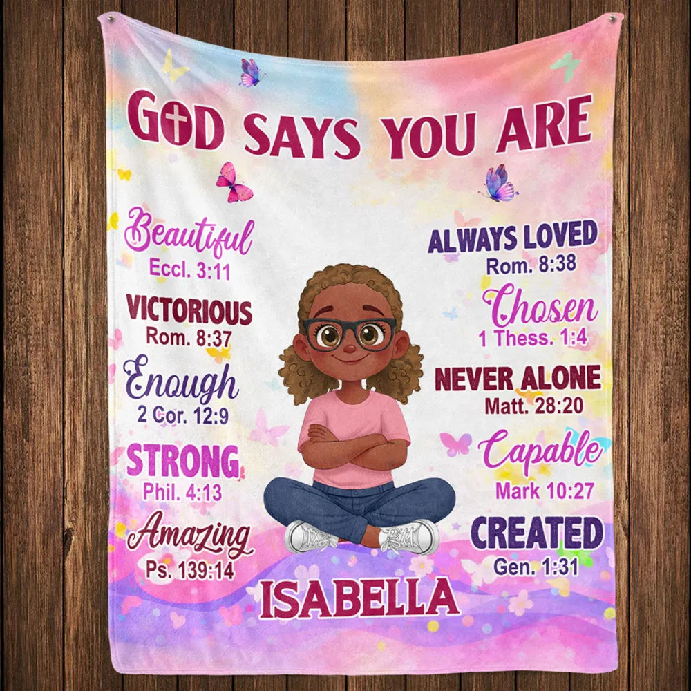 Personalized Fleece Blanket With Faith Quote for Kids, Pastel Butterfly Design, Unique Christian Gift That Reminds Them They're Loved