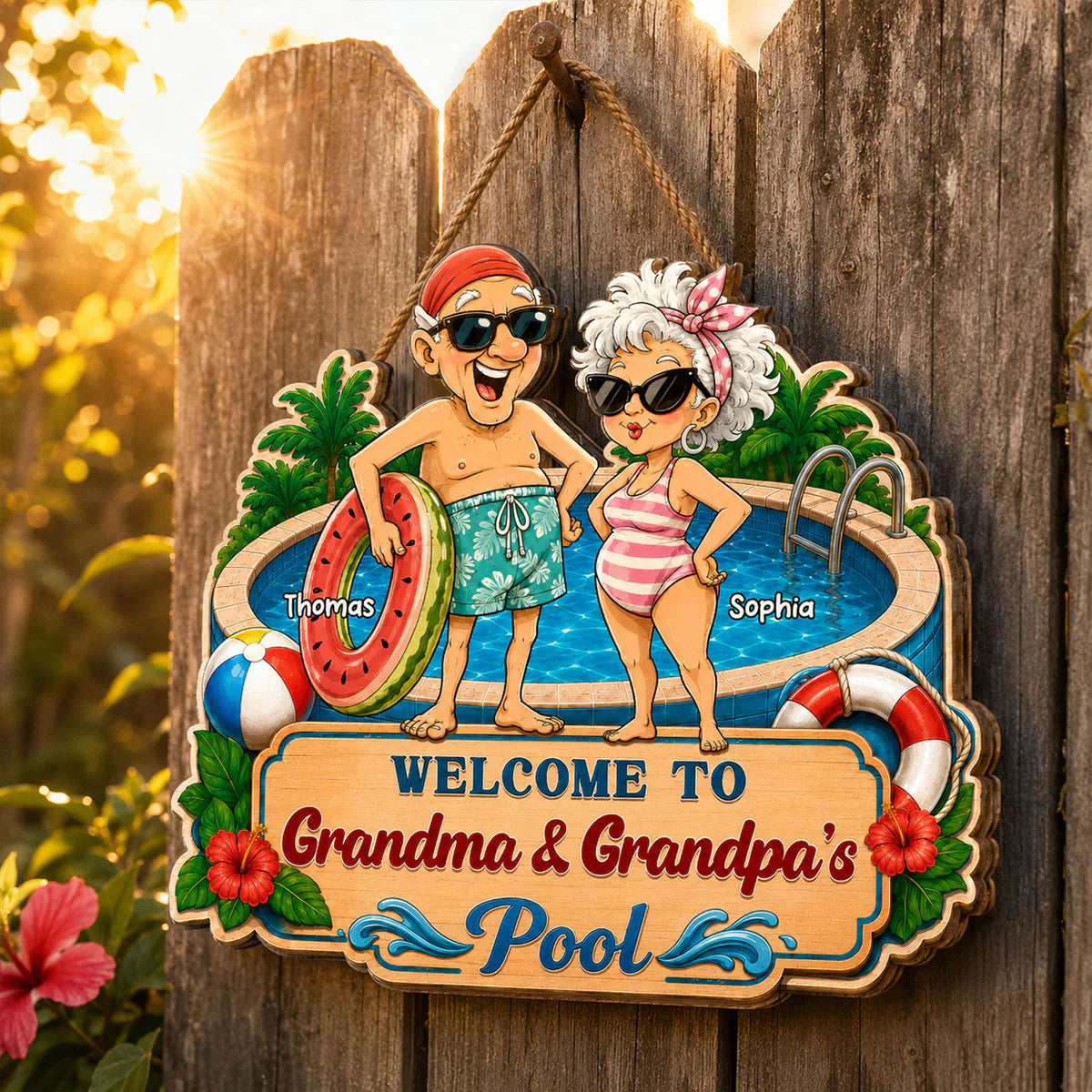 Personalized Wooden Sign, Welcome to Grandma & Grandpa's Pool, Unique Poolside Gift