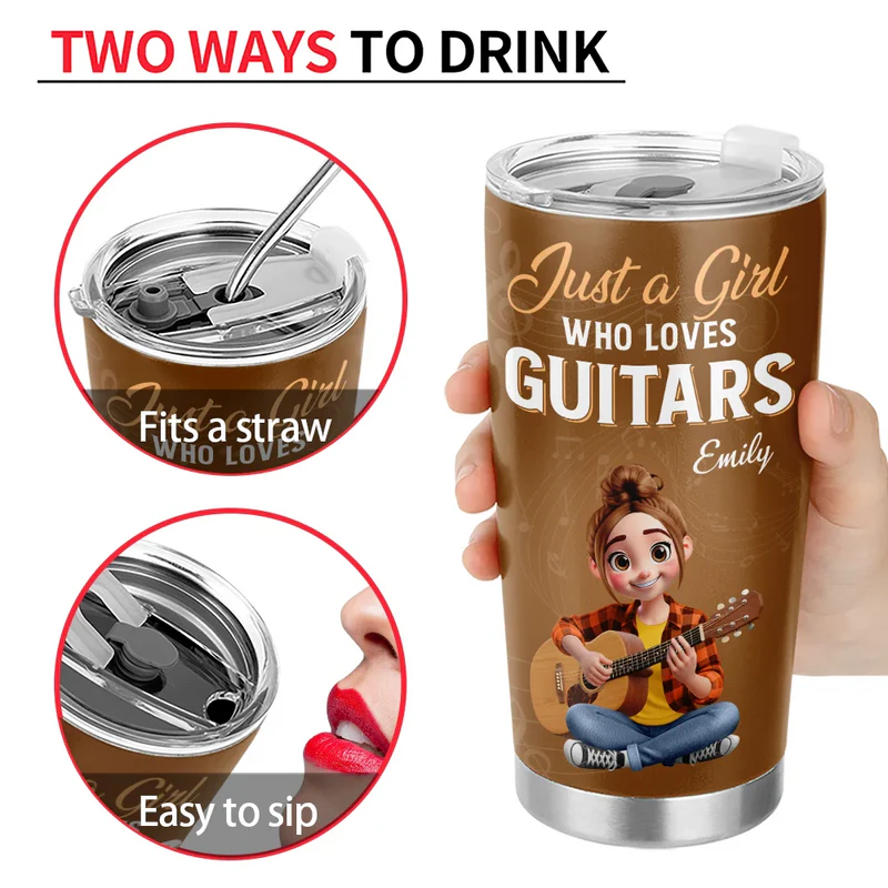 Personalized Insulated Travel Tumbler Just a Boy Who Loves Guitars, Custom Name Gift for Guitar Lovers