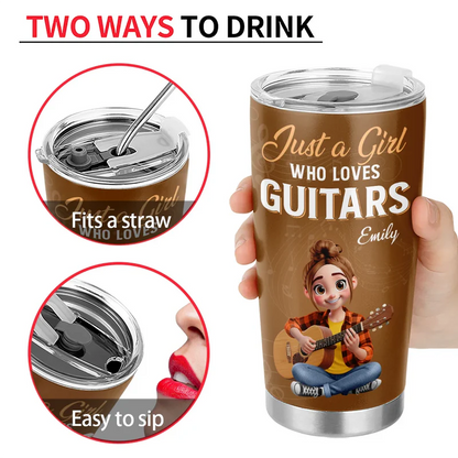 Personalized Insulated Travel Tumbler Just a Boy Who Loves Guitars, Custom Name Gift for Guitar Lovers