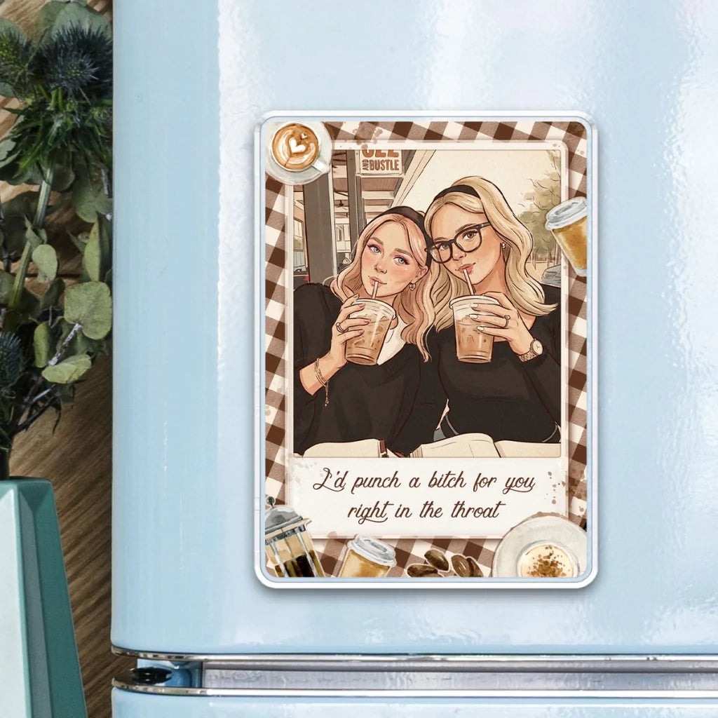 Friends Forever Personalized Acrylic Fridge Magnet, Laughing at a Cafe, Creative Gift for Best Friend