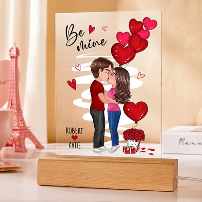 Personalized Be Mine Couple Kissing LED Light Plaque, Romantic Warm Glow Night Light, Unique Gift for Him or Her