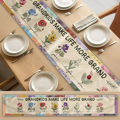 Grandkids Make Life More Grand Personalized Table Runner, Creative Gift for Grandparents