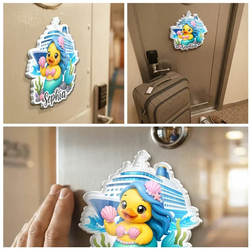 Personalized Acrylic Magnet, Cruise Duck Lounging by the Ship, Colorful Unique Gift for Family & Friends