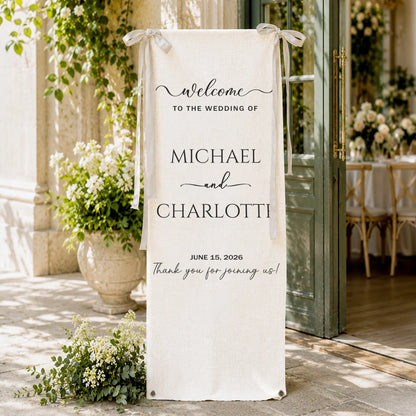 Welcome Banner For Wedding, Custom Script Sign With Soft Floral Decor, Creative Gift For Couple