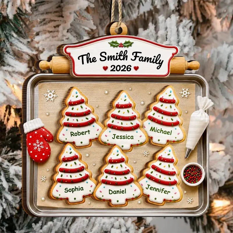 2-Layer Wooden Ornament, Personalized Family Tree Cookies in Warm Red & Green, Creative Gift for Parents
